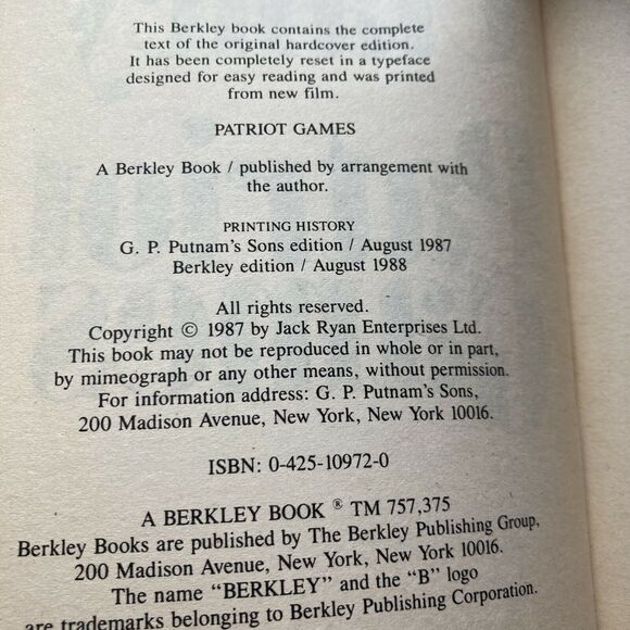 Tom Clancy Red Storm Rising The Patriot Games 1980s Paperbacks Vintage Lot of 2 - Picture 6 of 6